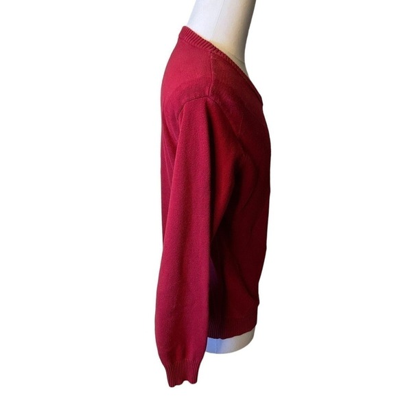 Oscar De La Renta Sweater Diamond Pattern Red Mens Large Cotton V Neck - Picture 7 of 7